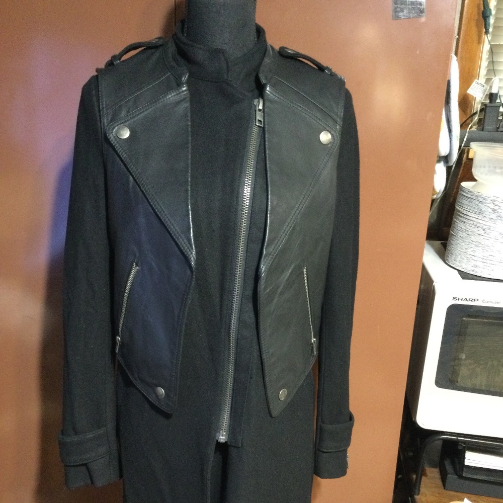 ASOS black wool/leather 2 in 1 coat size small